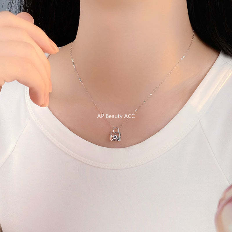 B관 - 925 실버 모이사나이트 하트 자물쇠 목걸이 [YC3700N] 24.05-4