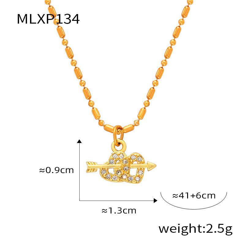 D관 - 트렌디 모던 유니크 티타늄 스틸 18K 도금 기하학적 큐빅 세팅 멀티 목걸이 [P134] 24.03-4