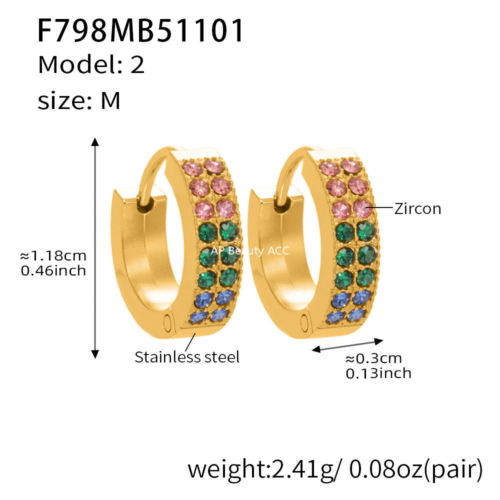 D관 - 스테인리스 18K 도금 C자형 멀티컬러 큐빅 귀걸이 [F798] 25.11-1