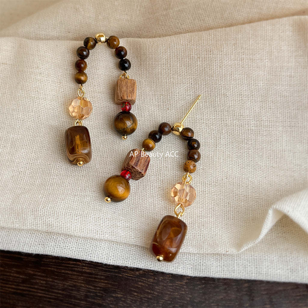 C관 - 핸드메이드 호안석 크리스탈 비즈 925 은침 귀걸이 [7116] 25.11-3