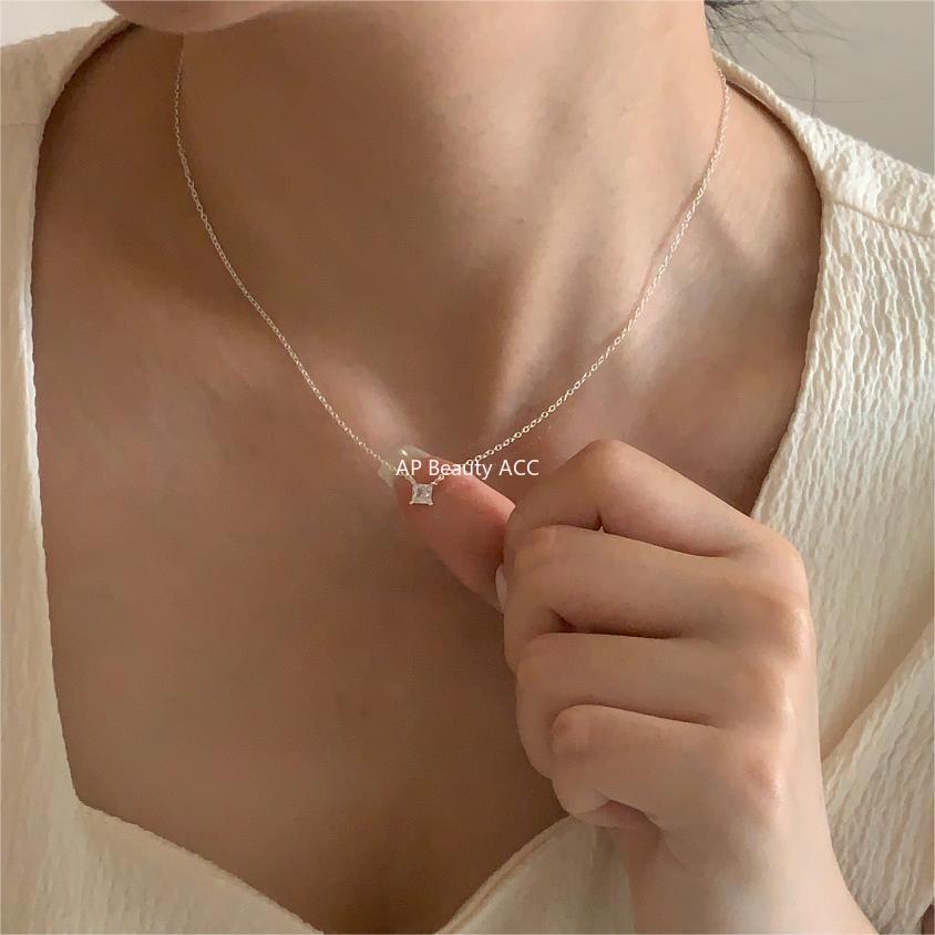 F관 - 925 실버 사각 큐빅 펜던트 목걸이 [B1197] 25.12-2