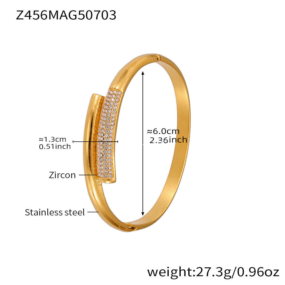 D관 - 대나무 물결 디자인 큐빅 스테인리스 스틸 18K 도금 팔찌 [Z454] 25.07-2