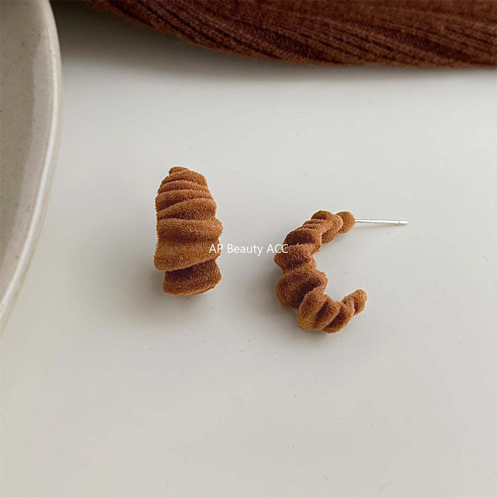 C관 - 벨벳 주름 패턴 C형 925 은침 귀걸이 [7132-7133] 25.11-3