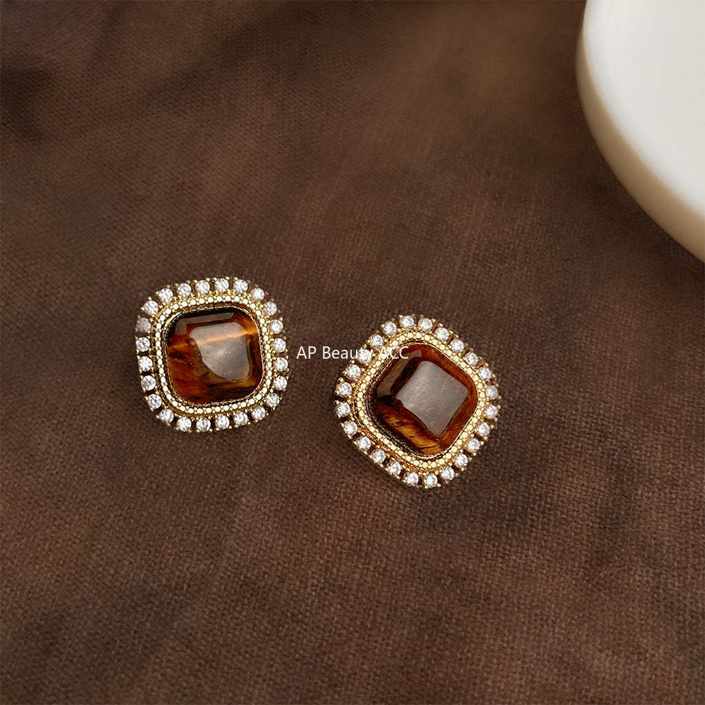 C관 - 925 은침 큐빅 호안석 사각형 귀걸이 [6850] 25.09-4