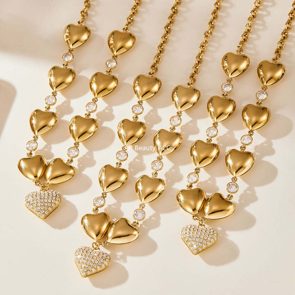 D관 - 풀큐빅 하트 디자인 스테인리스 18K 도금 목걸이 [P1344] 25.11-3