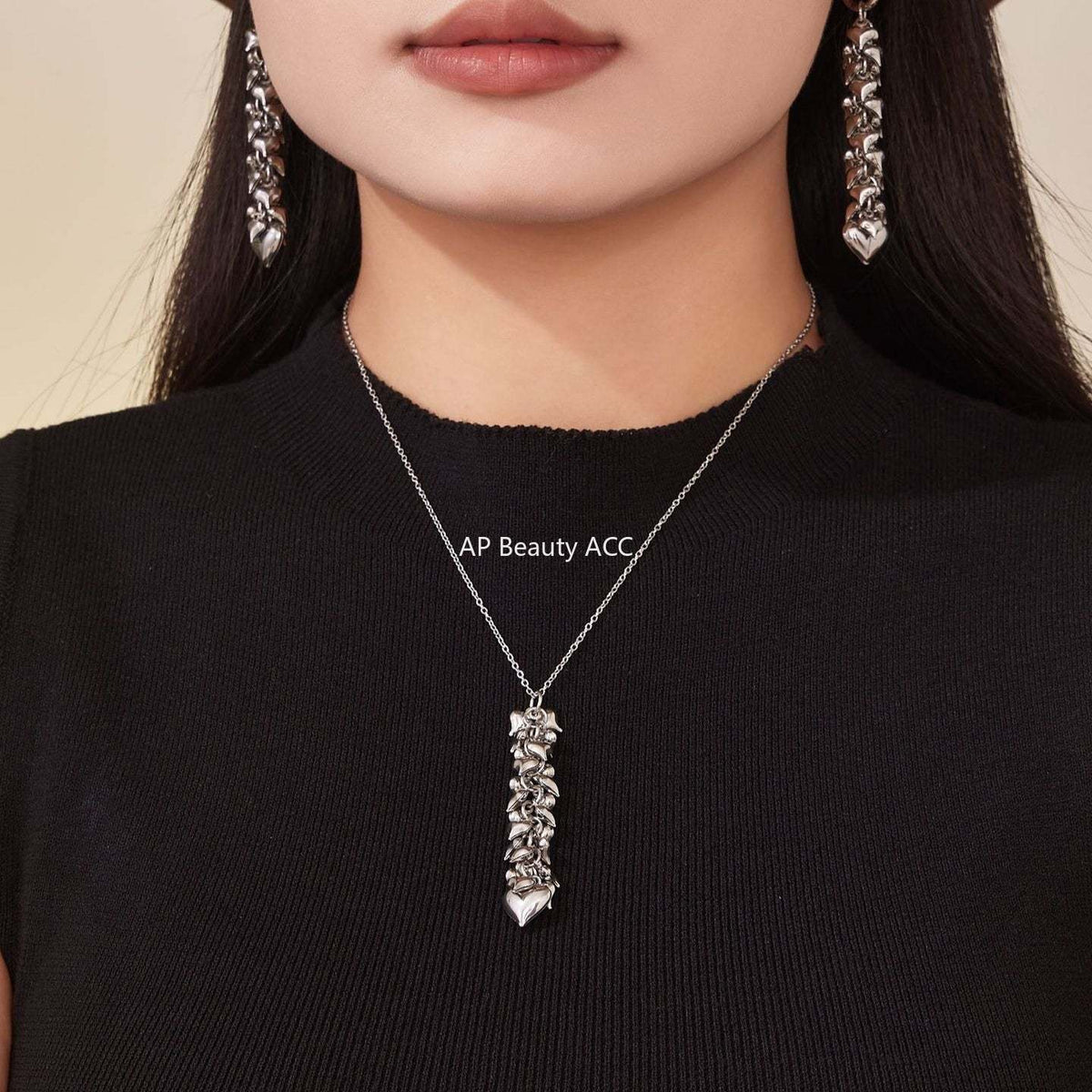 D관 - 스테인리스 스틸 하트 핸드메이드 18K 도금 목걸이 귀걸이 [TXP480] 25.11-4