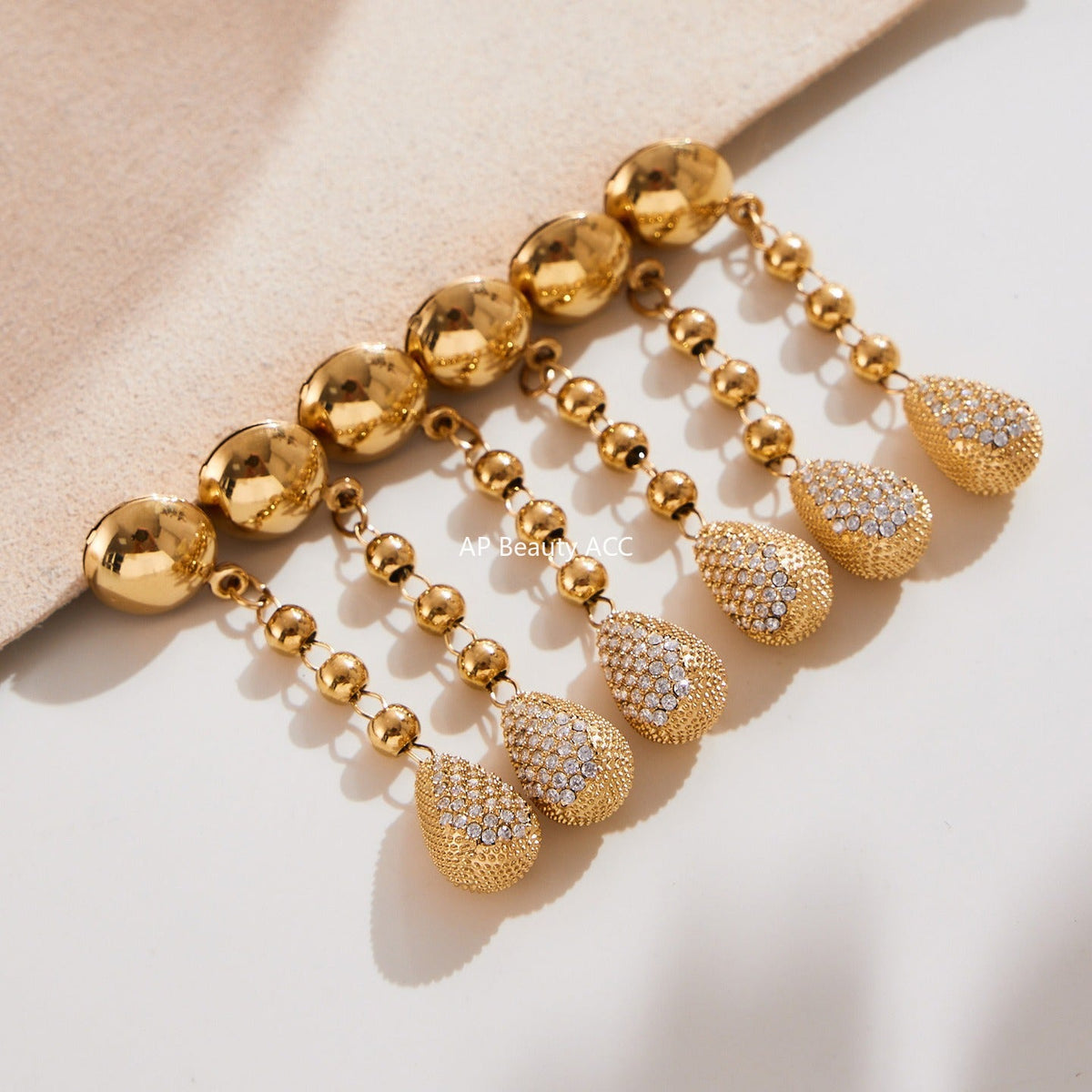 D관 - 18K 골드 도금 스테인리스 스틸 물방울 큐빅 비즈 체인 목걸이 귀걸이 [TXP419-TXF419] 25.10-1