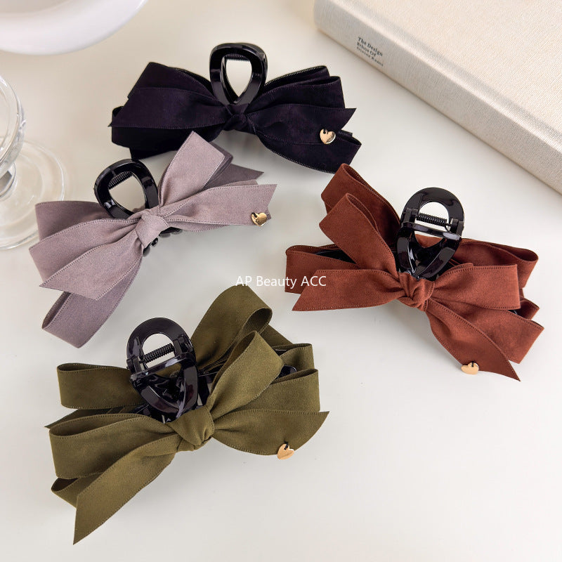 E관 - 벨벳 리본 골드 하트 포인트 대형 집게핀 [27560] 25.10-2