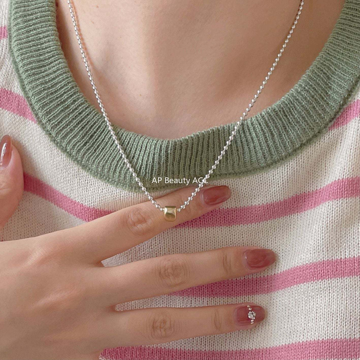 F관 - 925 실버 삼각 무광 비즈 목걸이 [B1167] 25.12-3