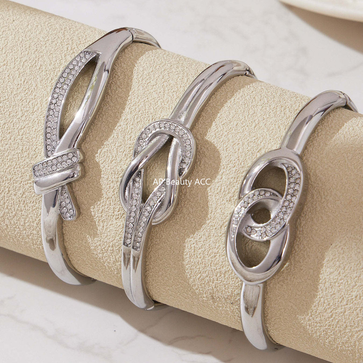 D관 - 스테인리스 풀큐빅 이중 링 매듭 디자인 팔찌 [Z509-Z510-Z511] 25.10-5