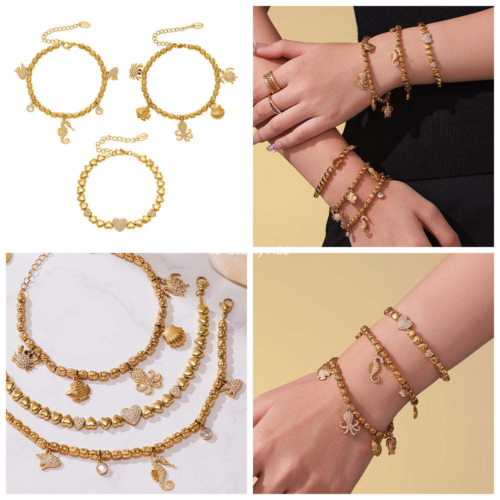 D관 - 스테인리스 18K 도금 큐빅 해마 멀티 펜던트 팔찌 [E693-E694-E695] 25.10-5