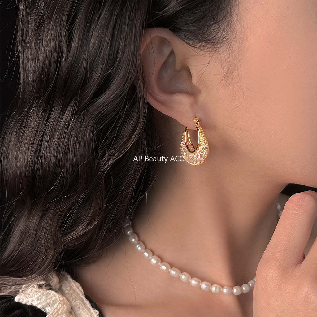 C관 - 14K 도금 망사 큐빅 디자인 링 귀걸이 [5739] 25.03-3