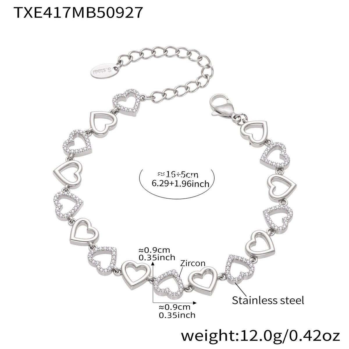 D관 - 18K 골드 도금 스테인리스 스틸 하트 큐빅 핸드메이드 체인 목걸이 팔찌 [TXP417] 25.10-1