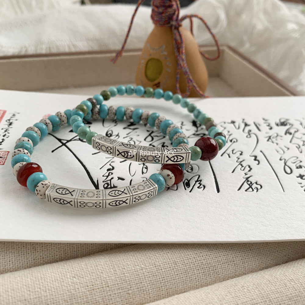 A관 - 925 실버 물고기 각인 자금사 홍마노 비즈 팔찌 [1541-1542] 25.11-2