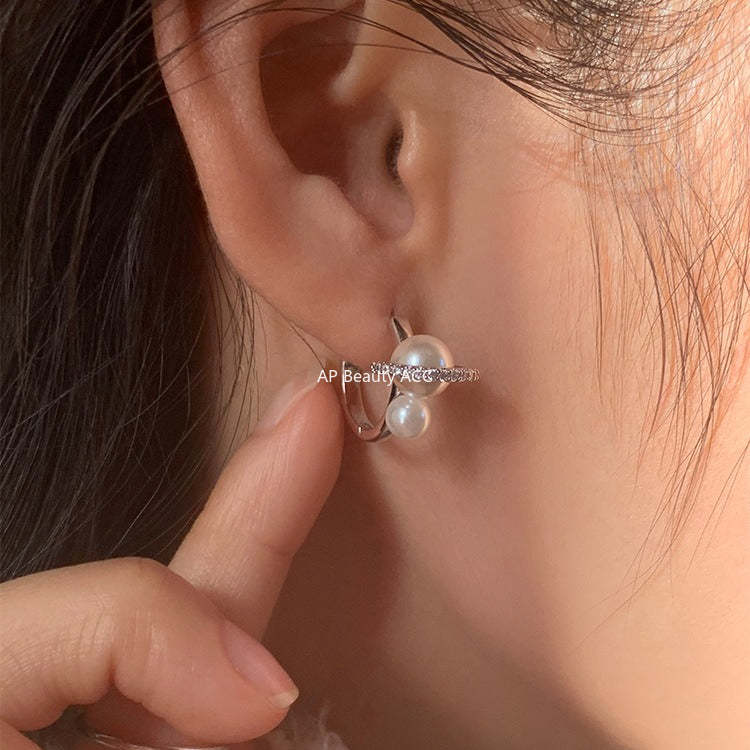 A관 - 925 은침 큐빅 진주 원형 링 귀걸이 [EH-4312] 25.12-3