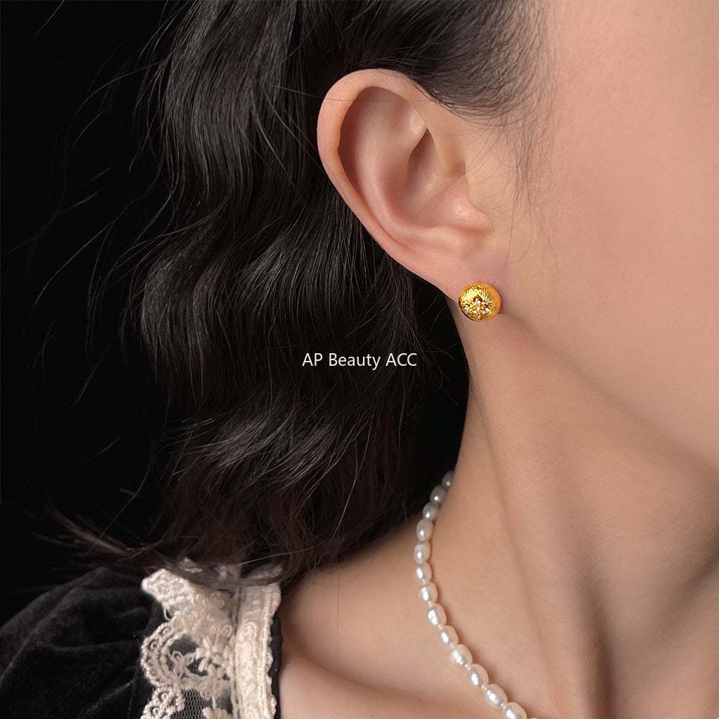 C관 - 클로버 디자인 큐빅 14K 도금 925 은침 귀걸이 [5743] 25.03-3