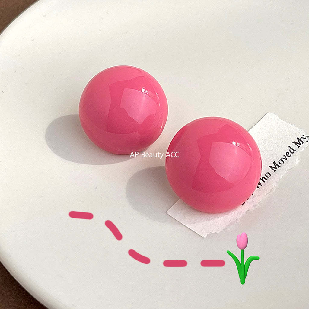 C관 - 로즈핑크 원형 레진 러블리 감성 디자인 귀걸이 [5674] 25.03-1