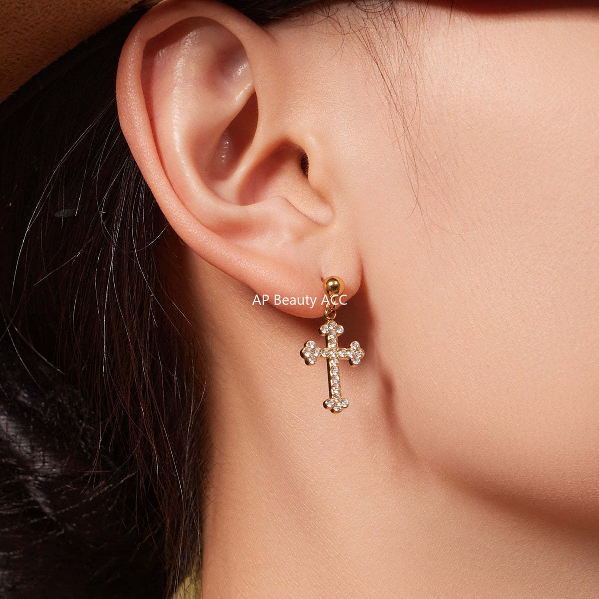 D관 - 스테인리스 스틸 십자가 큐빅 펜던트 목걸이 팔찌 귀걸이 반지 [TXP487] 25.11-4