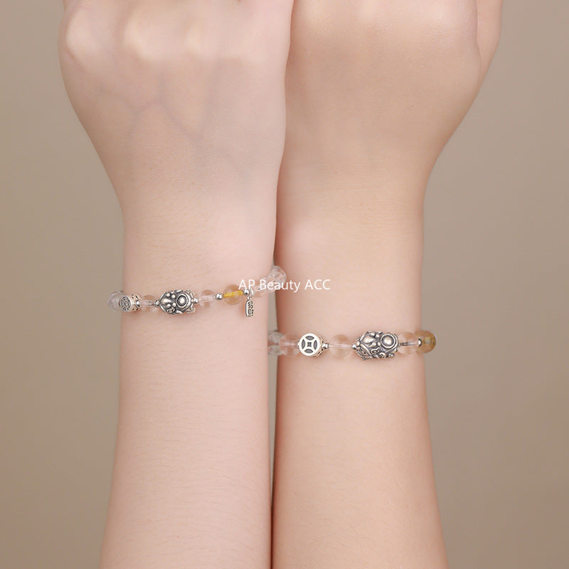 B관 - 999 실버 빈티지 행운 비즈 커플 팔찌 [YC4444SL_1] 25.10-3