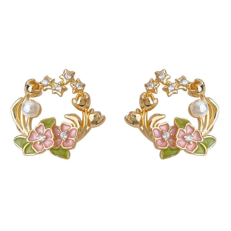 C관 - 925 은침 14K 도금 핸드페인팅 큐빅 진주 플라워 귀걸이 [6961] 25.10-4