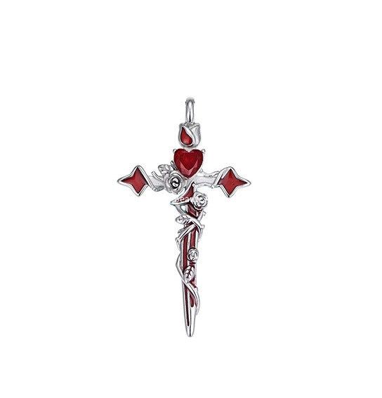 G관 - 큐빅 가시장미 십자가 하트 플라워 목걸이 [X1188] 25.10-1