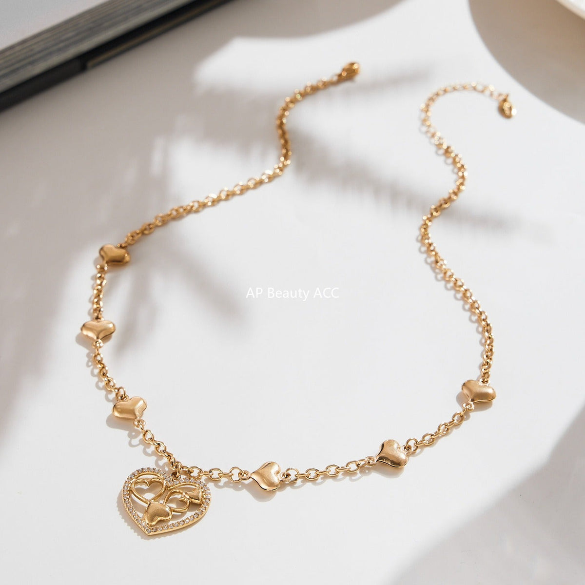 D관 - 18K 도금 스테인리스 스틸 큐빅 하트 펜던트 목걸이 [P079] 25.10-1