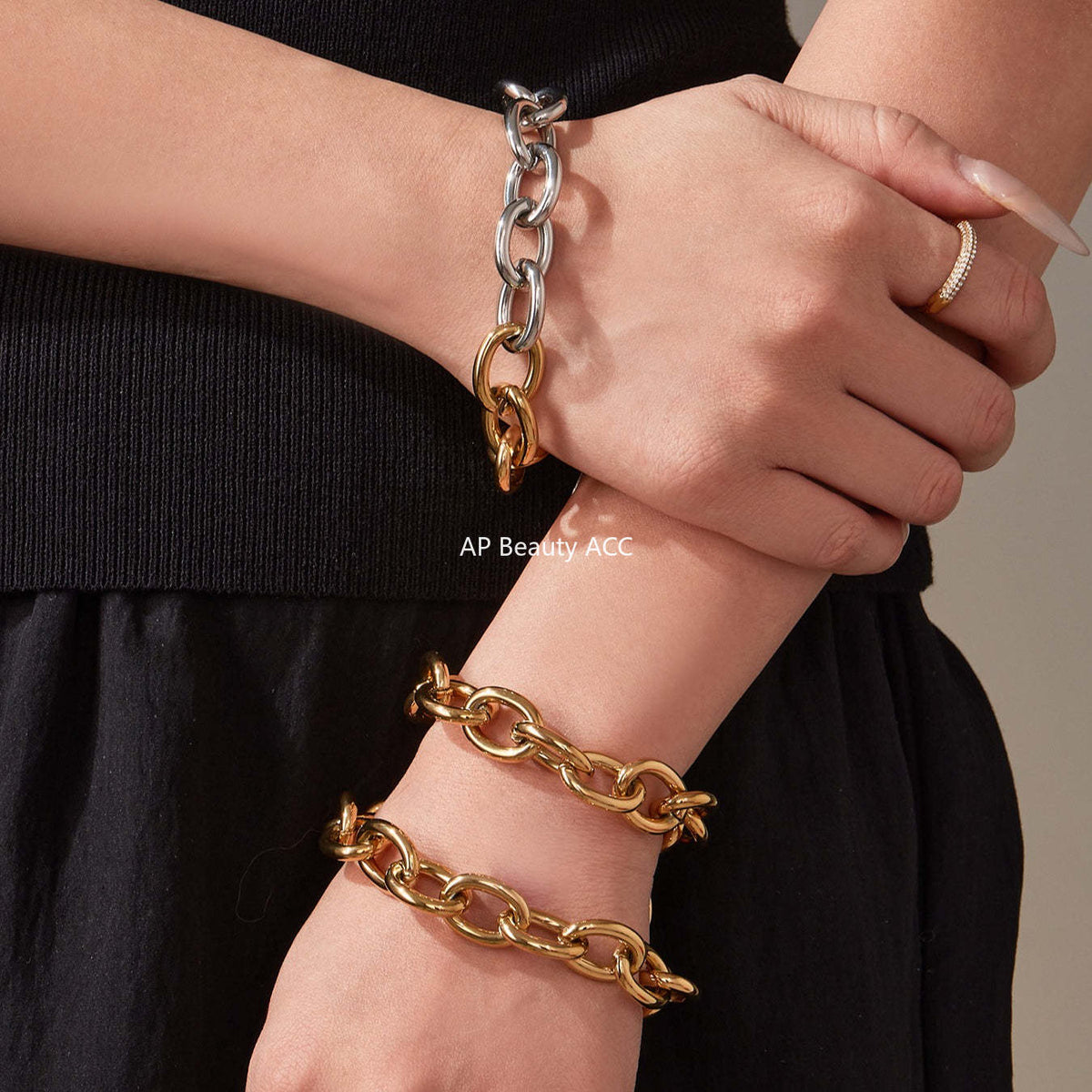 D관 - 볼드 O체인 18K 도금 스테인리스 스틸 목걸이 팔찌 [TXP465] 25.11-3