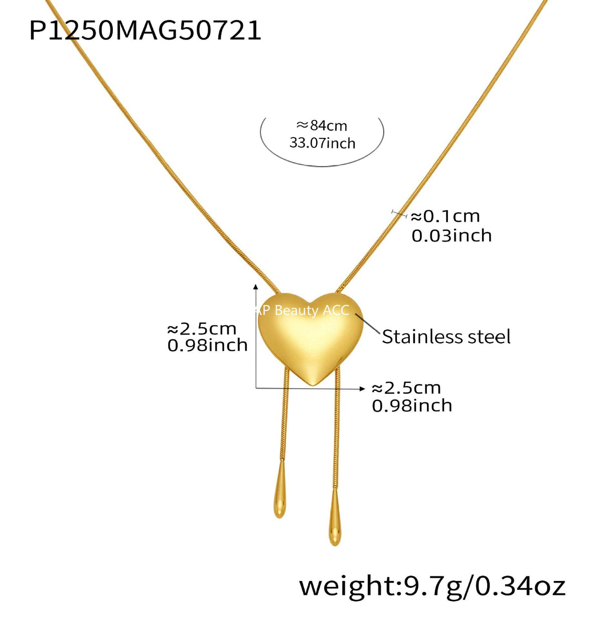 D관 - 유광 하트 슬라이드 스네이크 체인 스테인리스 스틸 18K 도금 목걸이 [P1250] 25.07-4