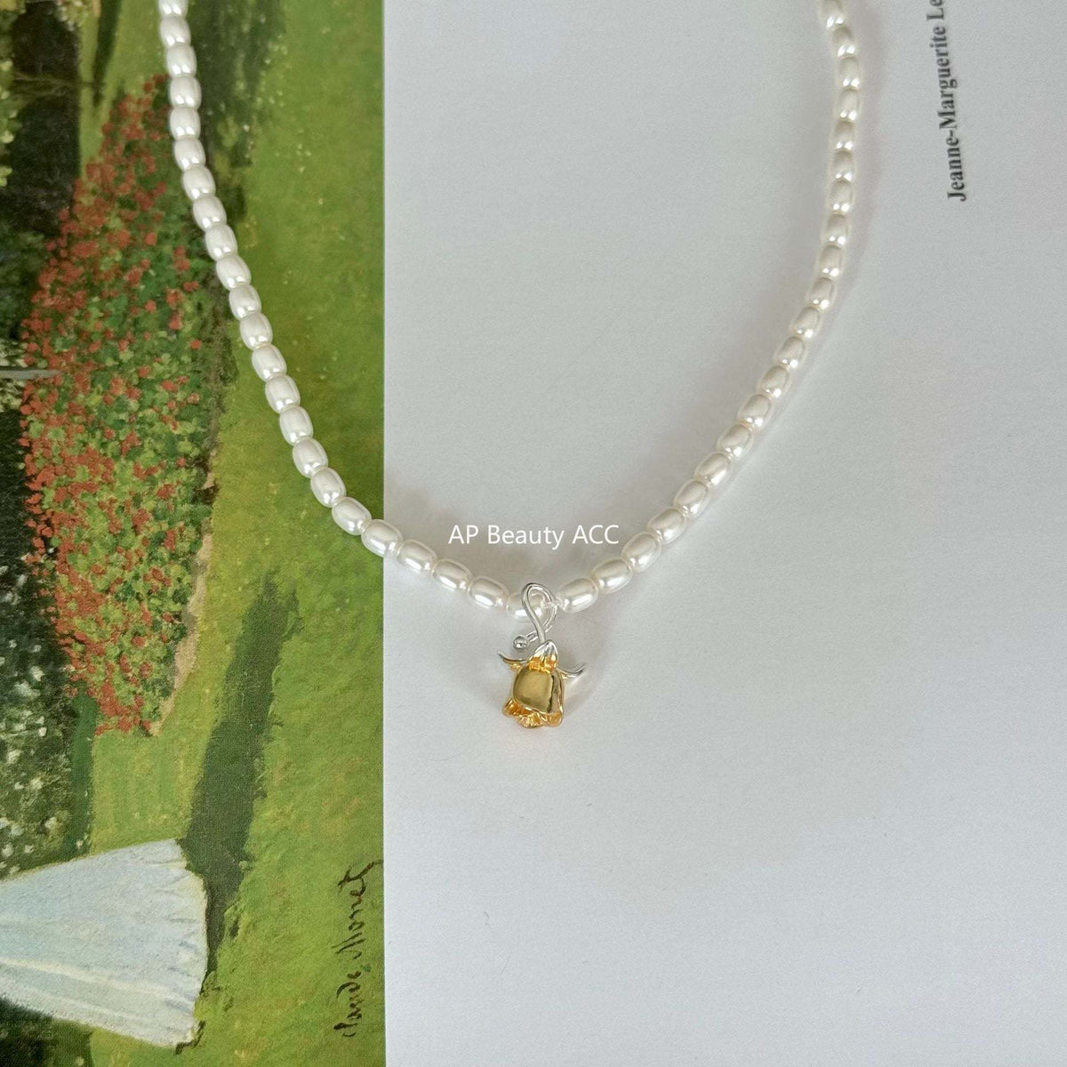 F관 - 925 실버 장미 플라워 펜던트 모조 진주 목걸이 [B917] 25.10-5