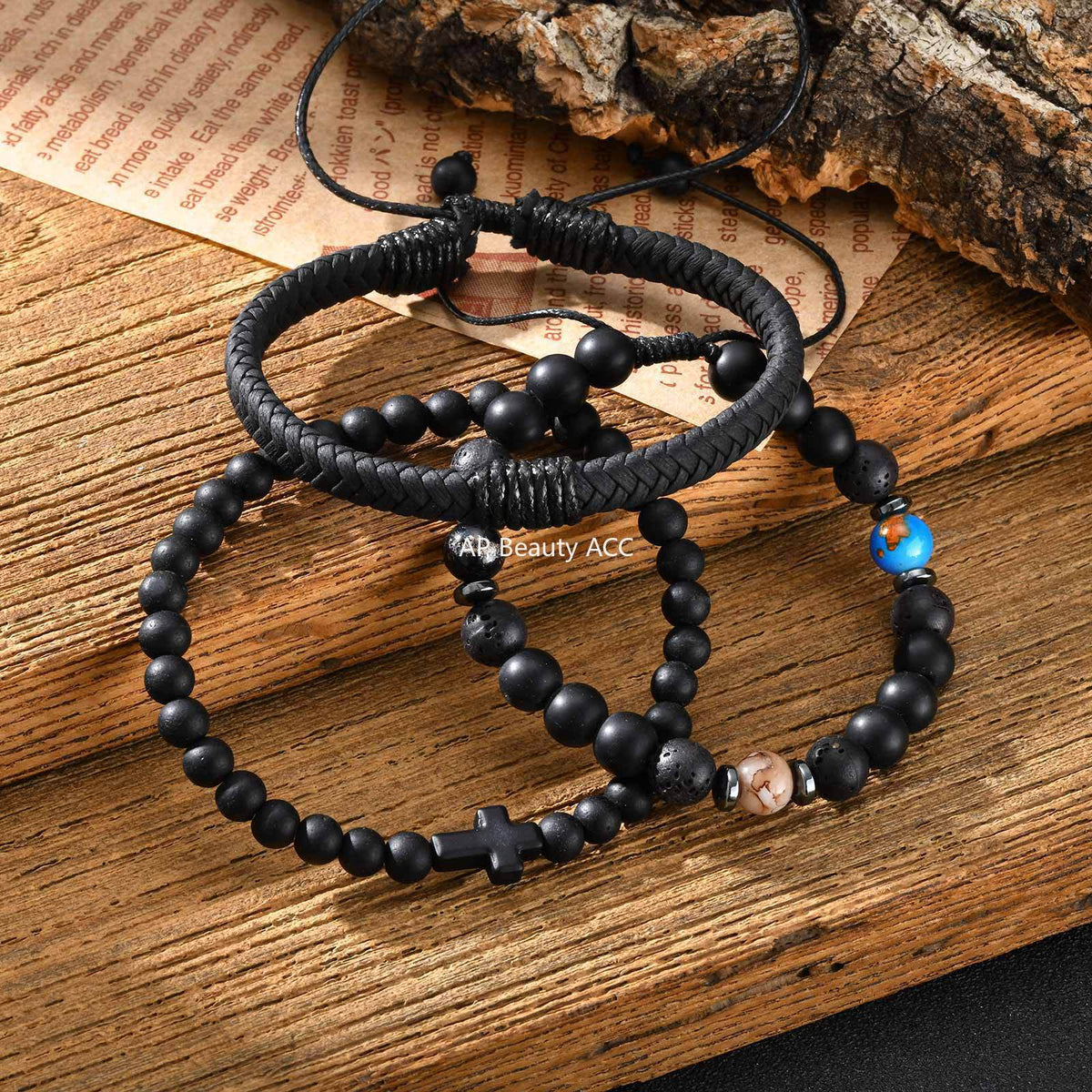 G관 - 이블아이 흑마노 화산석 가죽끈 비즈 팔찌 [BR-2751] 25.10-5