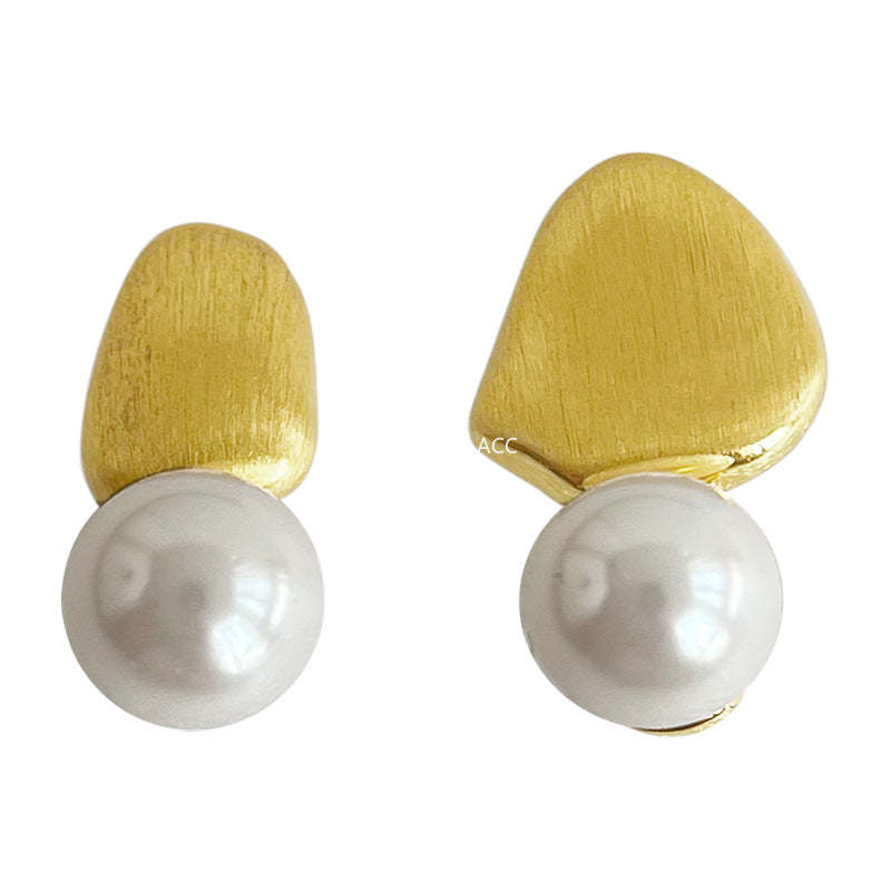 C관 - 글라스 진주 비대칭 텍스처 드롭 14K 도금 은침 귀걸이 [4243] 24.07-1