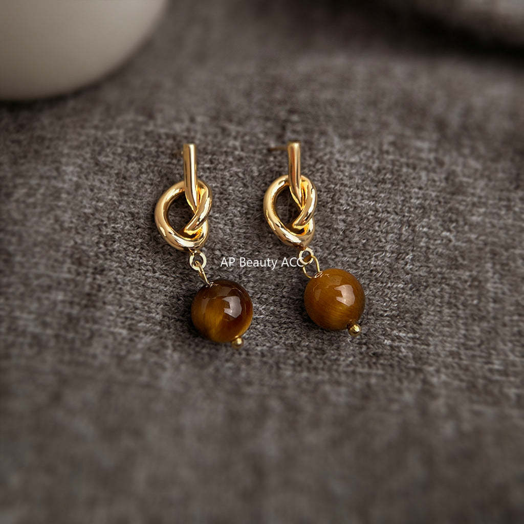 C관 - 핸드메이드 호안석 매듭 925 은침 귀걸이 [6810] 25.09-4