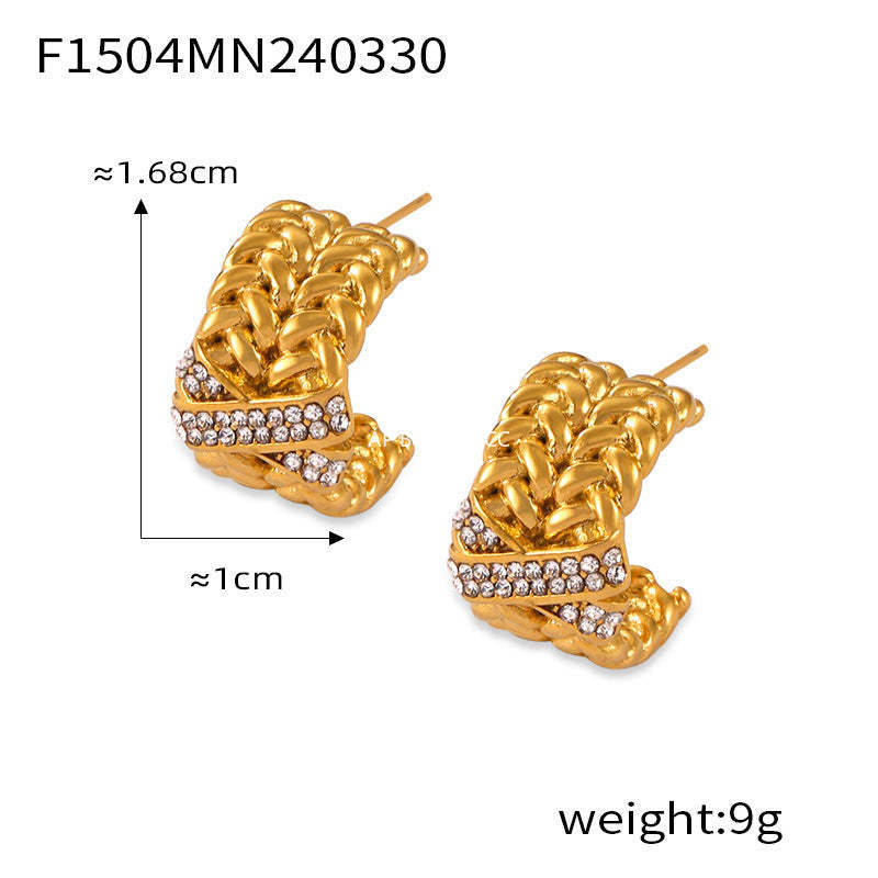 D관 - 신상 디자인 C자형 쇼팽 체인 티타늄 스틸 18K 도금 큐빅 귀걸이 [F1504] 24.04-2