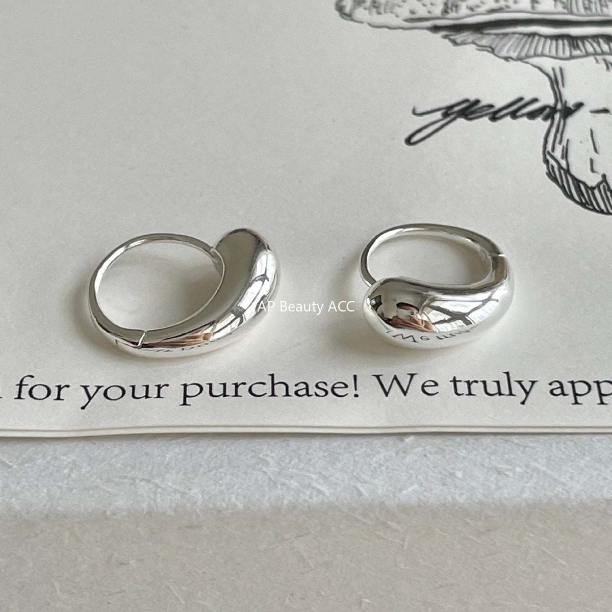 F관 - 925 실버 물방울 디자인 후프 귀걸이 [C1416] 25.11-1