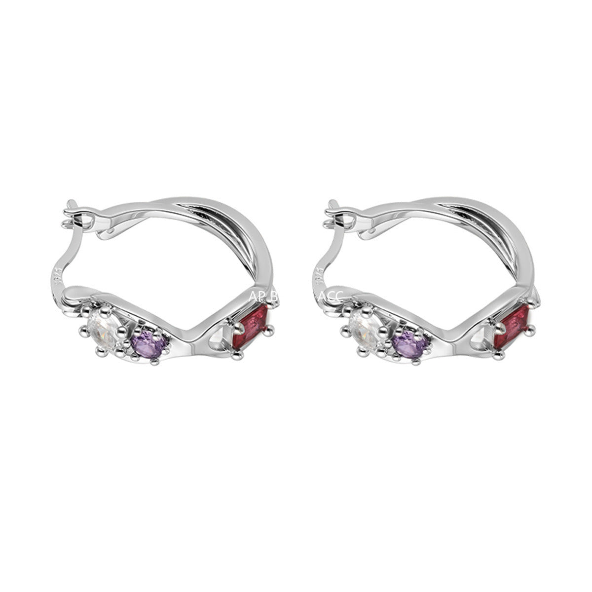 A관 - 925 은침 컬러 큐빅 링 귀걸이 [EH-4027] 25.10-2