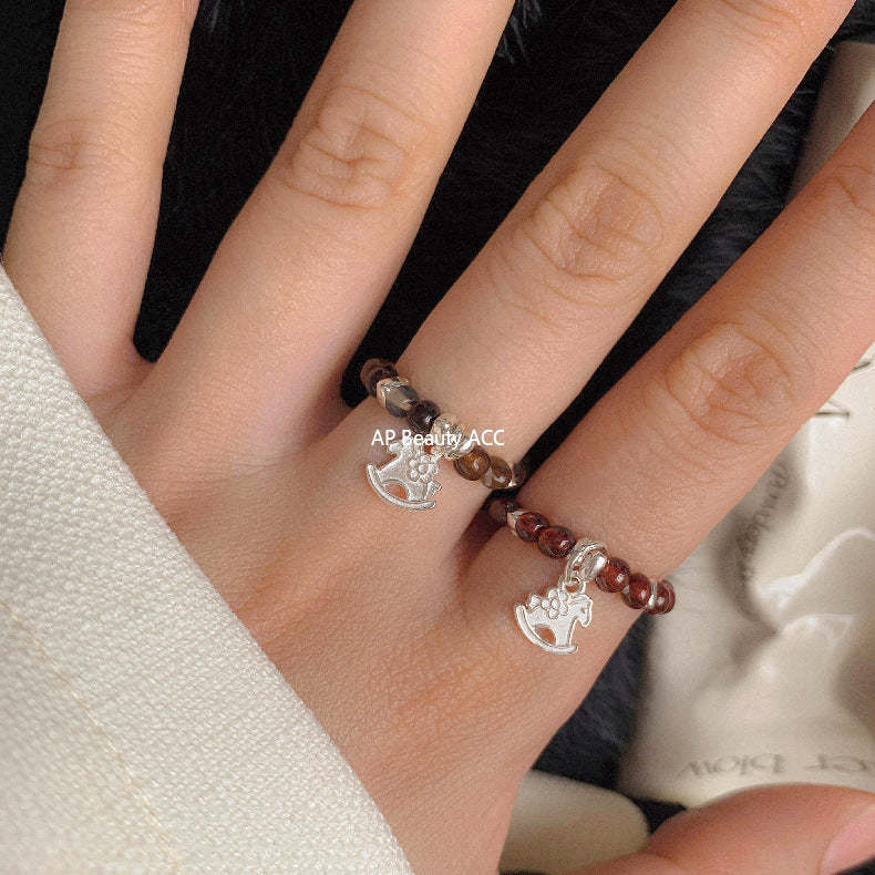 A관 - 플라워 잎사귀 복주머니 말 사과 미니 펜던트 925실버 반지 [RB] 25.11-4