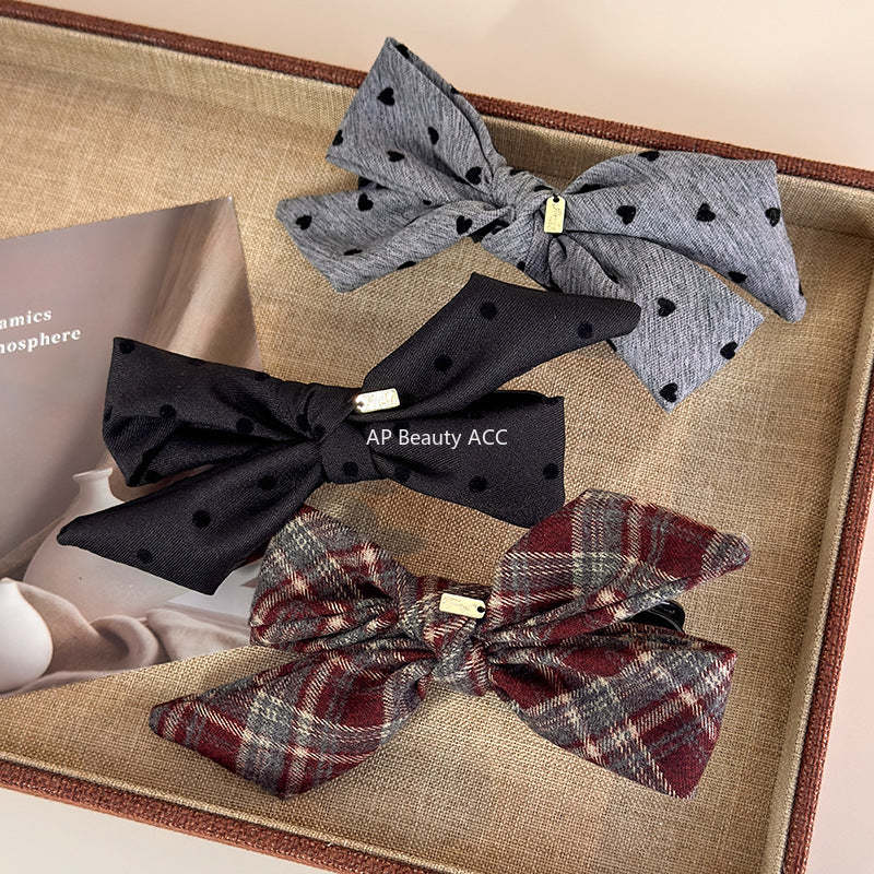 E관 - 체크 도트 리본 골드 포인트 집게핀 [27749] 25.12-1