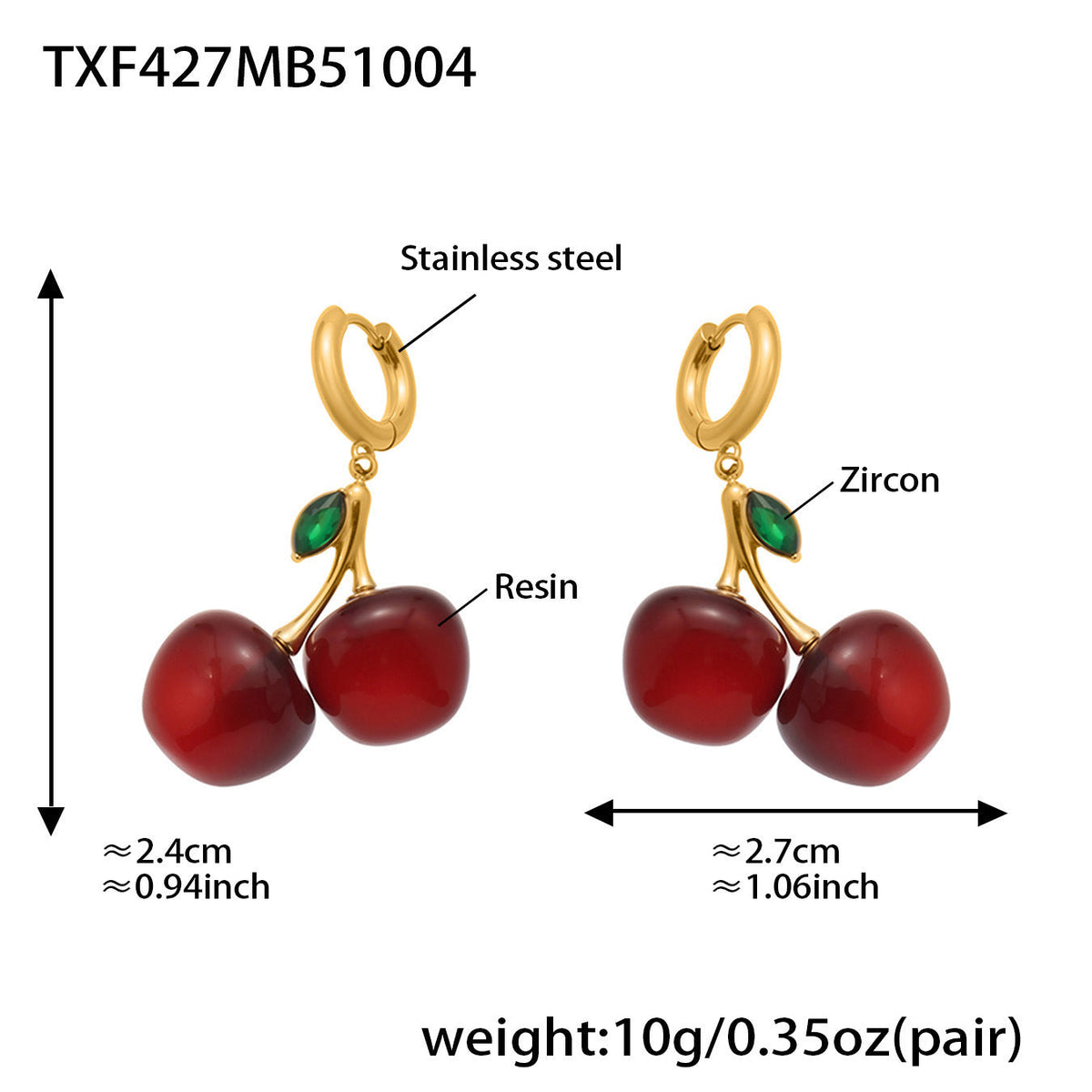 D관 - 스테인리스 스틸 레진 체리 펜던트 목걸이 귀걸이 [TXF427] 25.10-2