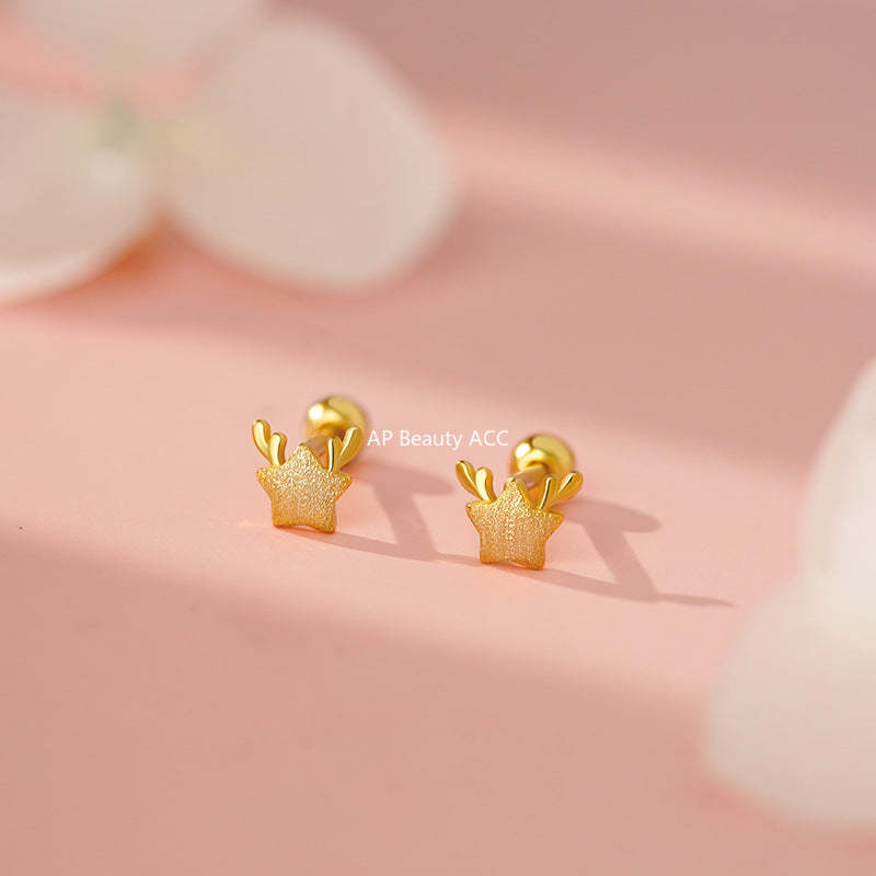 B관 - 사슴뿔 별 디자인 999 실버 피어싱 귀걸이 [YC4123E_1] 25.11-3