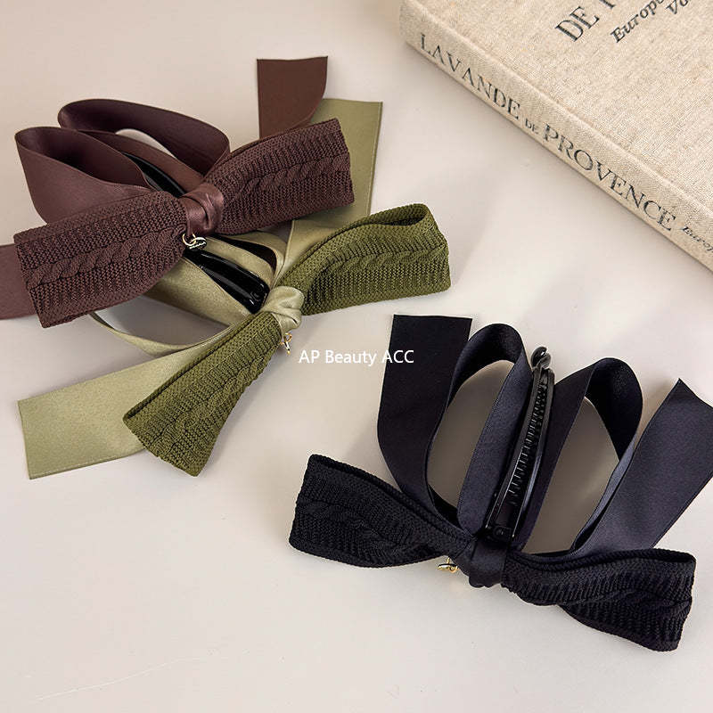 E관 - 레트로 니트 리본 대형 집게핀 [27638] 25.11-1