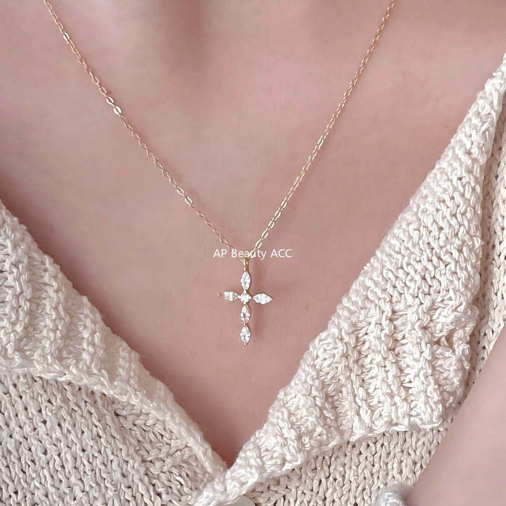 F관 - 925 실버 큐빅 십자가 펜던트 목걸이 [B1387] 25.11-4