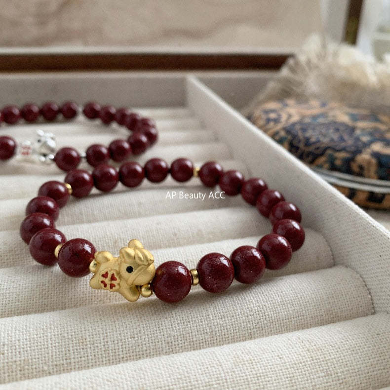 A관 - 귀여운 말 네잎클로버 천연 자금사 비즈 팔찌 [1638] 25.12-3