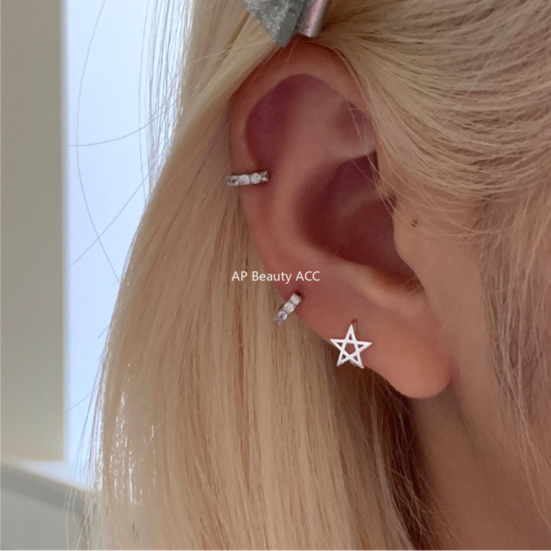 A관 - 925 은침 라인 별 후프 귀걸이 [EH-4182] 25.10-3