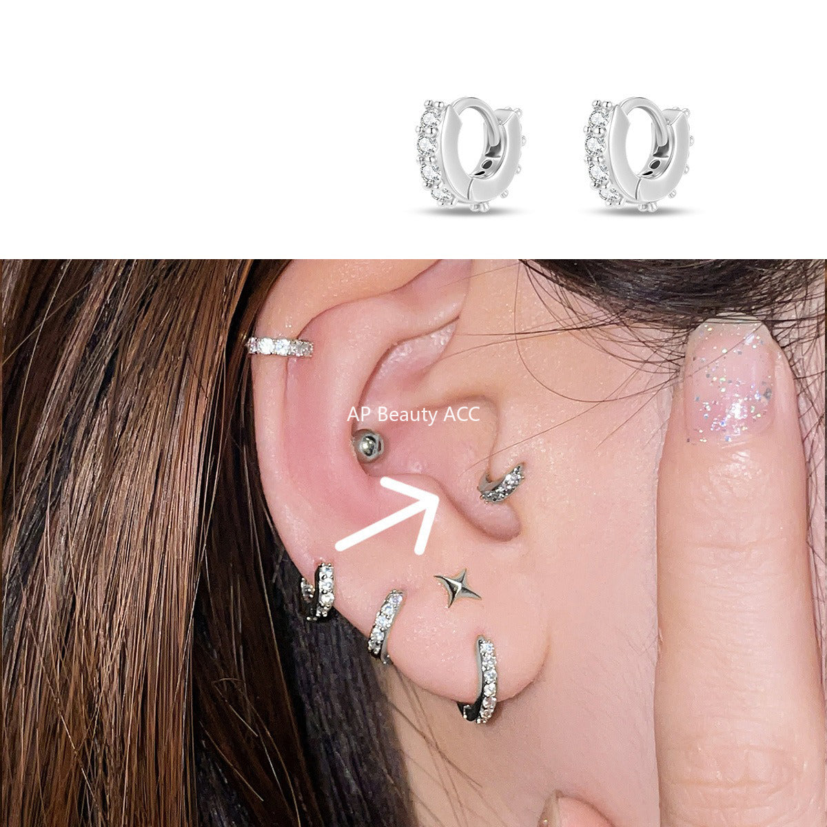 A관 - 티타늄 스틸 큐빅 후프 귀걸이 [EH-4163] 25.10-4