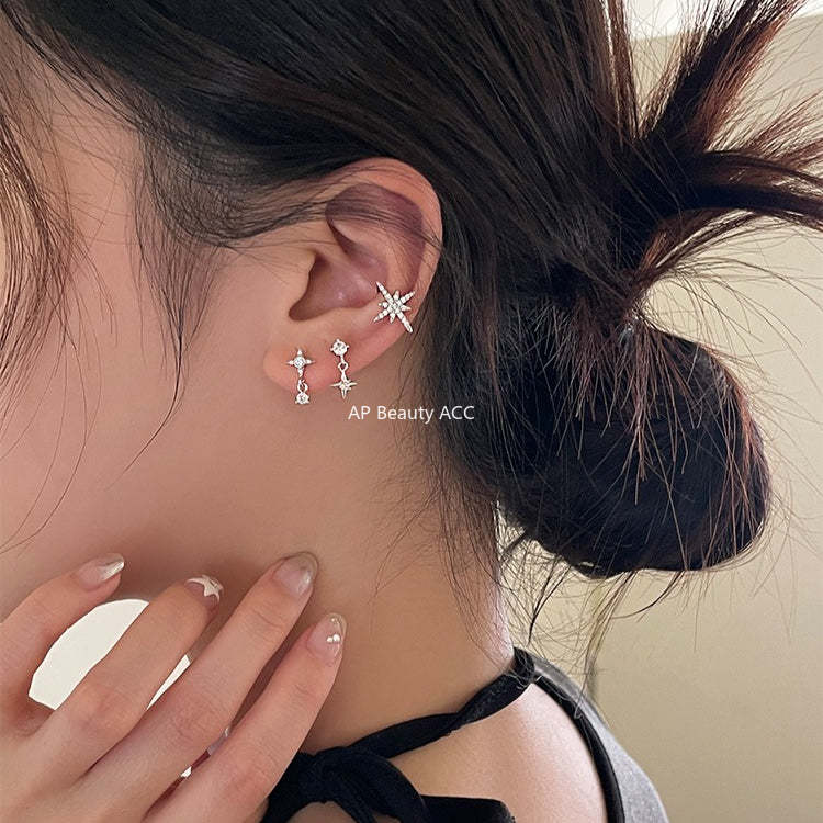 A관 - 925 은침 사각별 큐빅 피어싱 링 귀걸이 [EH-3972] 25.10-5