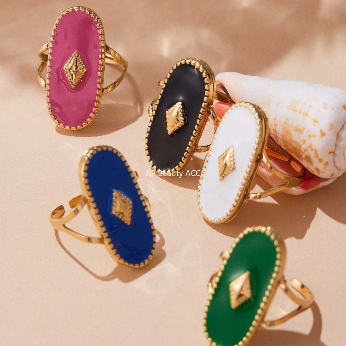 D관 - 스테인리스 스틸 컬러 에나멜 타원형 투 레이어 18K 도금 반지 [A719] 25.09-4