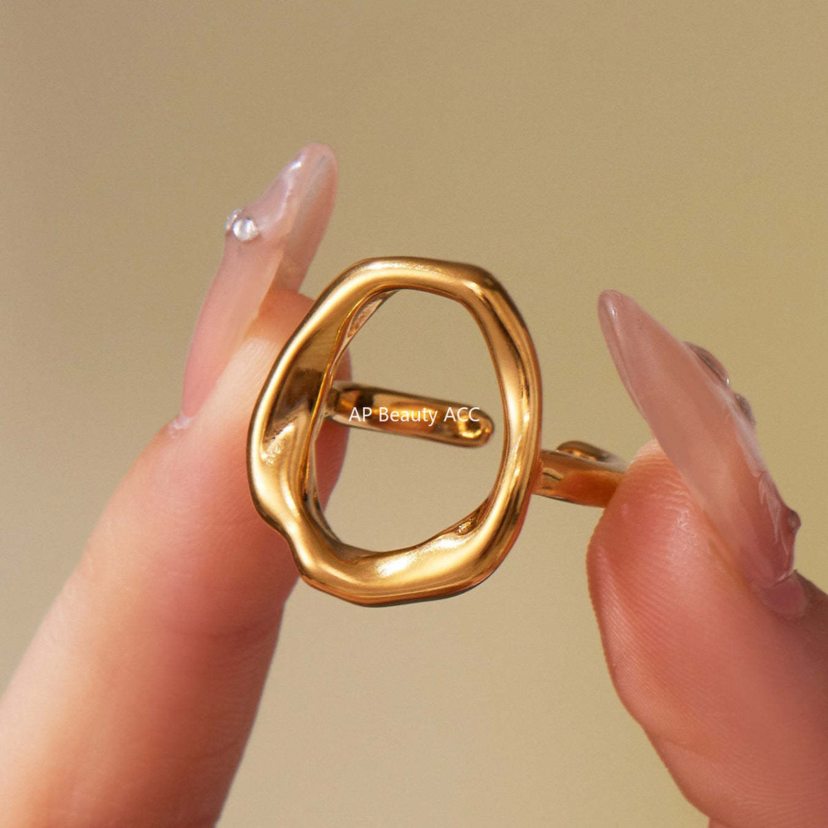 D관 - 불규칙 원형 오각별 큐빅 18K 골드 도금 오픈 반지 [A276-A335] 25.09-4