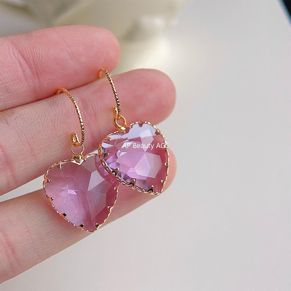 C관 - 반짝이는 유리 크리스탈 하트 18K 도금 귀걸이 [3678] 24.03-5