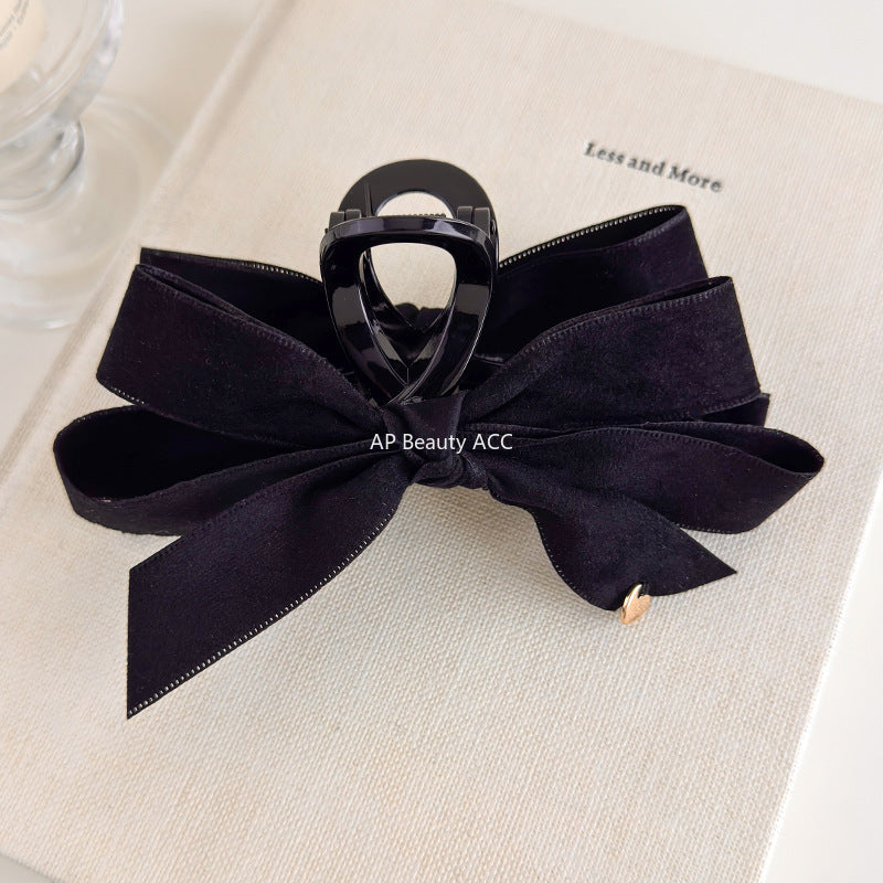 E관 - 벨벳 리본 골드 하트 포인트 대형 집게핀 [27560] 25.10-2