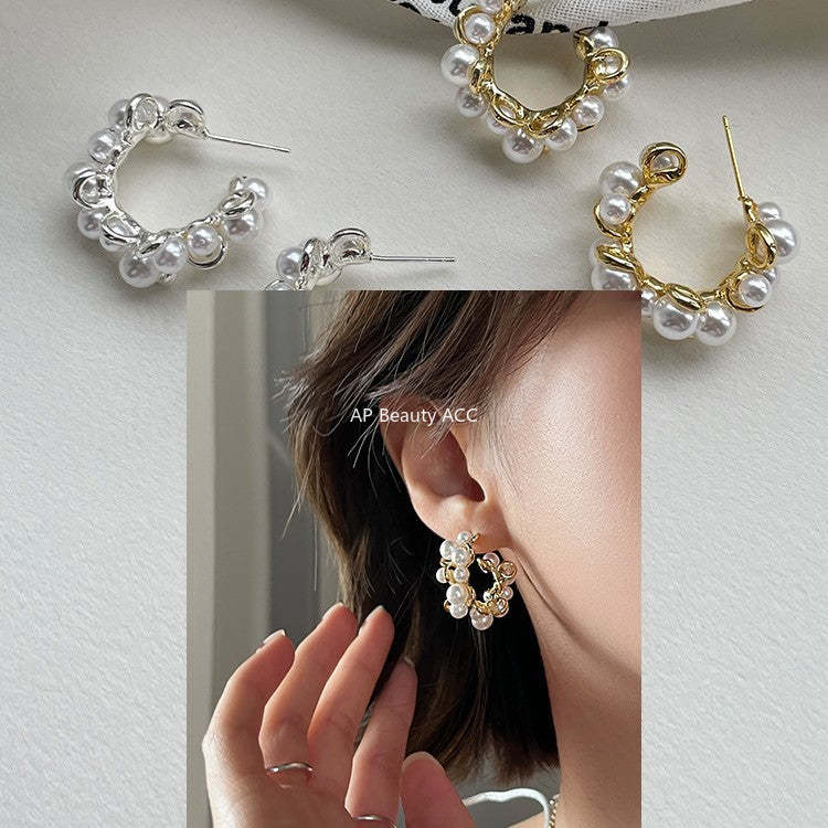 A관 - 진주 C형 디자인 스터드 귀걸이 [EH-4142] 25.12-2